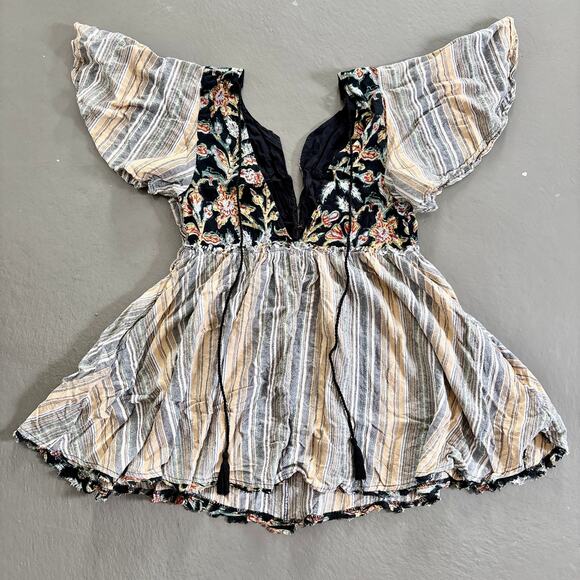 Free People Under the Sun Tunic Top Mini Dress Size Small Floral Striped - Picture 10 of 16